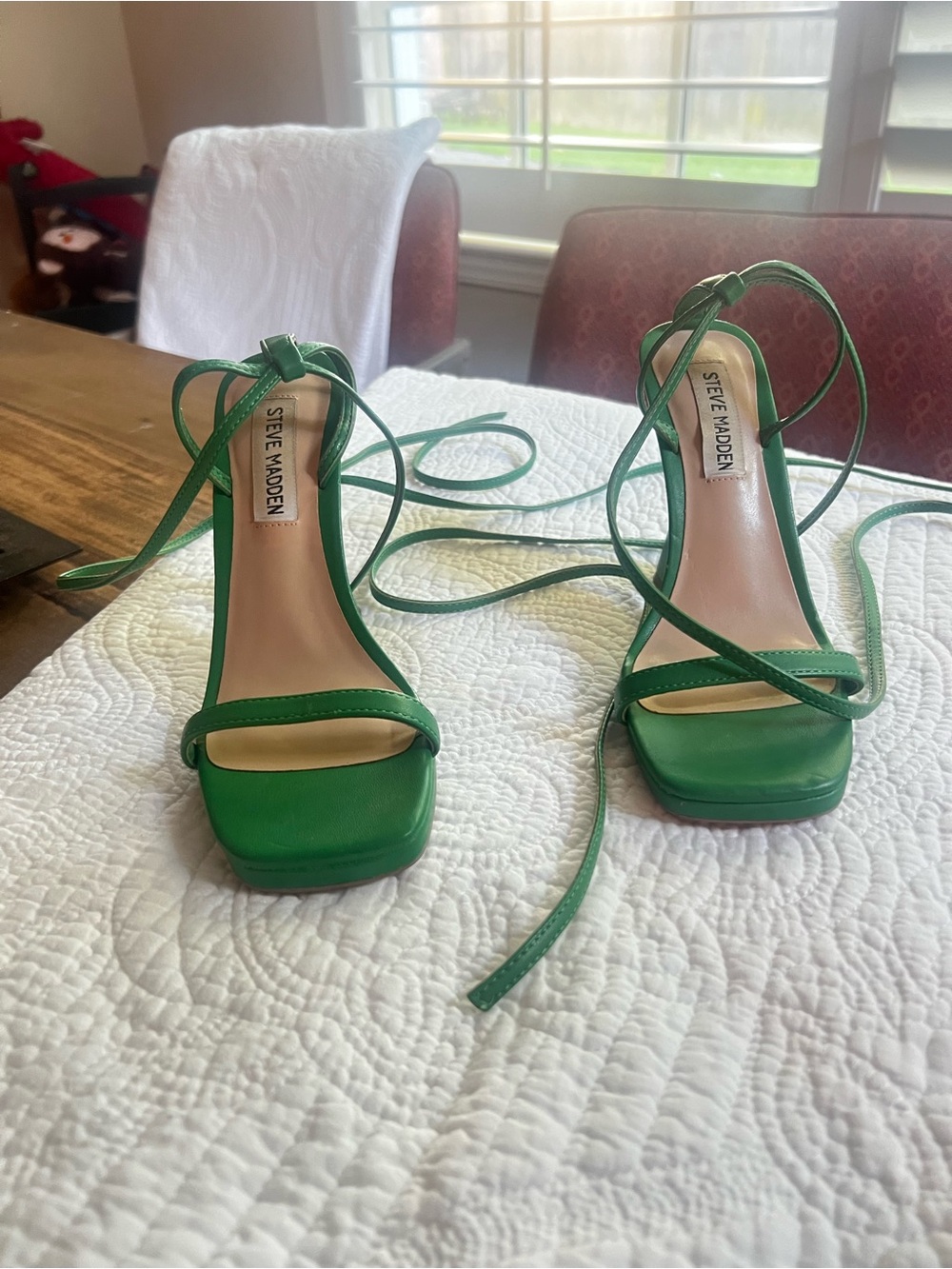 Steve Madden Green Lace-Up Square Toe Heels
